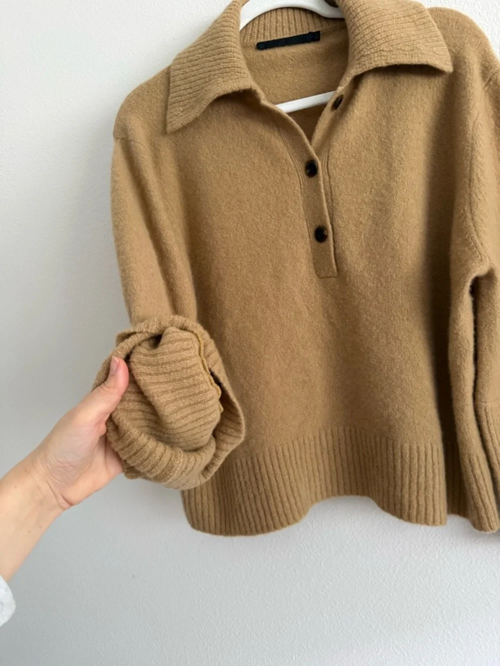 Jenni Kayne cashmere Stevie polo sweater Sz S in camel EUC ( altered sleeves) - Picture 7 of 10